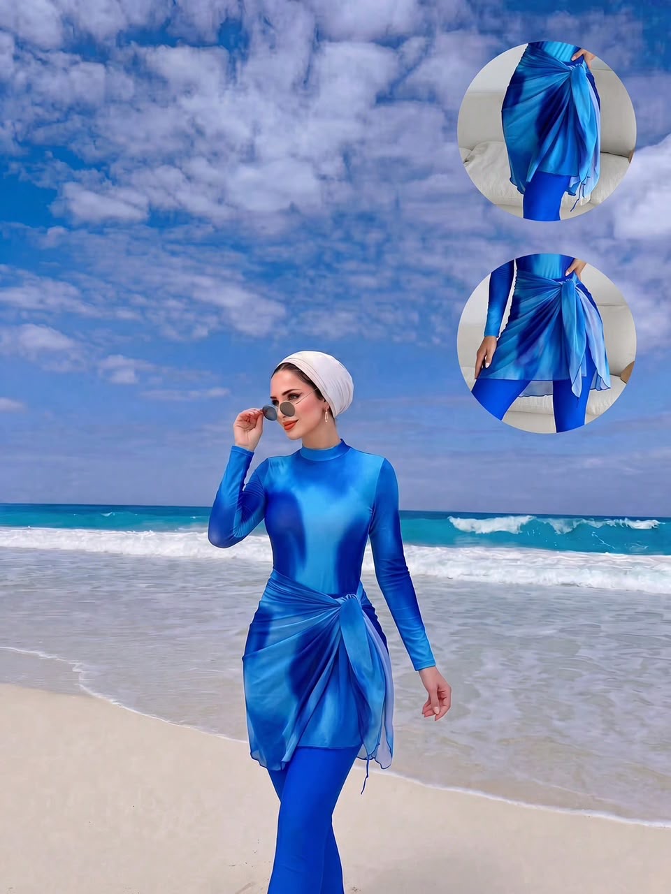 بوركيني نيلي ٣ قطع مموج