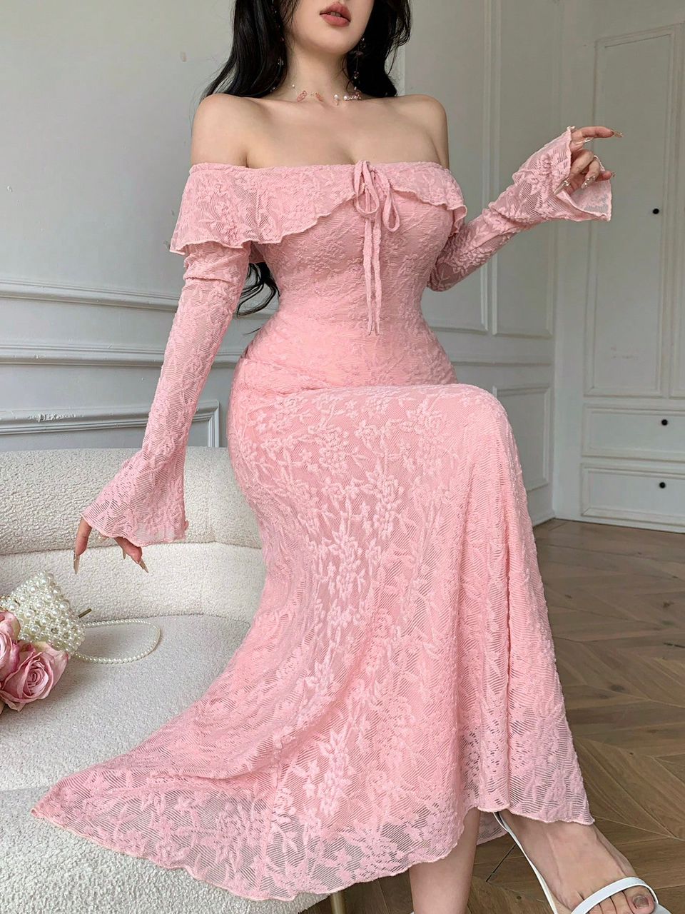 فستان سهرة زهري بتصميم حورية البحر